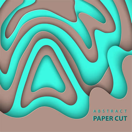 Vector background with turquoise and brown color paper cut shapes. 3D abstract paper art style, design layout for business presentations, flyers, posters, prints, decoration, cards, brochure cover.のイラスト素材