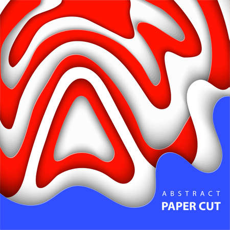Vector background with white, red and blue colors paper cut shapes. 3D abstract paper art style, design layout for business presentations, flyers, posters, prints, decoration, cards, brochure cover.のイラスト素材