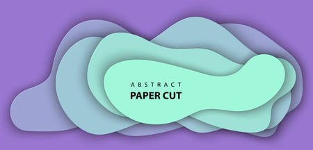 Vector background with neon lilac and turquoise color paper cut shapes. 3D abstract paper art style, design layout for business presentations, flyers, posters, prints, decoration, cards, brochureのイラスト素材