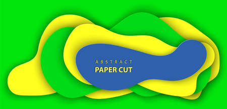 Vector background with brazilian flag colors paper cut shapes. 3D abstract paper art style, design layout for business presentations, flyers, posters, prints, decoration, cards, brochureのイラスト素材