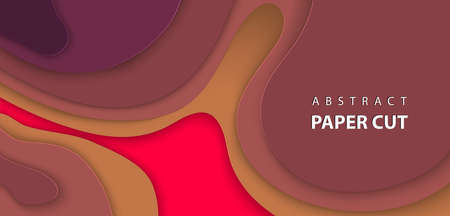 Vector background with deep red color paper cut shapes. 3D abstract realistic paper decoration, design textured with cardboard wavy, layout design template, banner, brochure, book cover.のイラスト素材