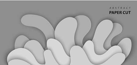 Vector background with splash water paper cut shapes in gray color. 3D abstract paper art style, design layout for advertising, flyers, posters, prints, decoration, cards, brochure cover.のイラスト素材