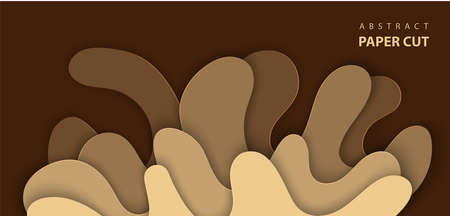 Vector background with splash water paper cut shapes in brown color. 3D abstract paper art style, design layout for advertising, flyers, posters, prints, decoration, cards, brochure cover.のイラスト素材