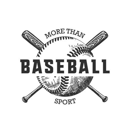Vector engraved style illustration for posters, decoration, t-shirt design. Hand drawn sketch of ball and bat with motivational typography isolated on white background. Detailed vintage drawing logo.のイラスト素材