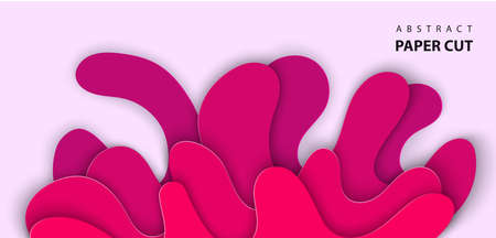 Vector background with splash water paper cut shapes in pink color. 3D abstract paper art style, design layout for advertising, flyers, posters, prints, decoration, cards, brochure cover.のイラスト素材