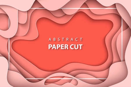 Vector background with pastel coral trend color paper cut shapes. 3D abstract paper art style, design layout for business presentations, flyers, posters, prints, decoration, cards, brochure cover.のイラスト素材