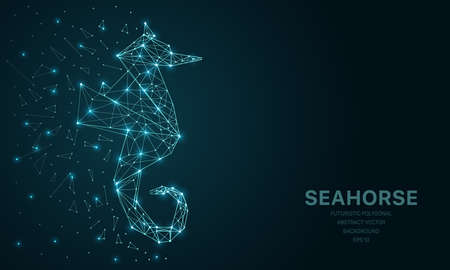 Polygonal wireframe mesh futuristic with seahorse, sign on dark background. Vector lines, dots and triangle shapes, connecting network, digital molecules technology, connection structure.のイラスト素材