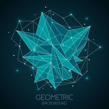 Polygonal abstract futuristic template, low poly sign on dark blue background. Vector lines, dots and triangle shapes, connecting network, digital molecules technology, connection structure.のイラスト素材