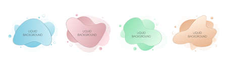 Set of 4 abstract modern graphic liquid elements. Dynamical waves different colored fluid forms. Isolated banners with flowing liquid shapes. Template for the design of a logo, flyer or presentation.のイラスト素材