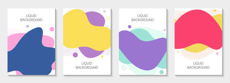Set of 4 abstract modern graphic liquid banners. Dynamical waves different colored fluid forms. Isolated  templates with flowing liquid shapes. For the special offer, flyer or presentation.のイラスト素材