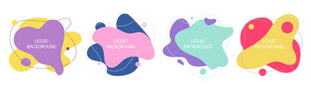 Set of 4 abstract graphic liquid elements in memphis style. Dynamical waves colored fluid shapes. Isolated banners with flowing liquids.のイラスト素材