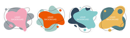 Set of 4 abstract modern graphic liquid elements. Dynamical waves different colored fluid forms. Isolated banners with flowing liquid shapes. Template for the design of a logo, flyer or presentation.のイラスト素材