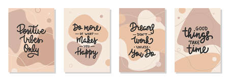 Vector set of 4 posters with hand drawn unique monoline lettering design element for wall art,...