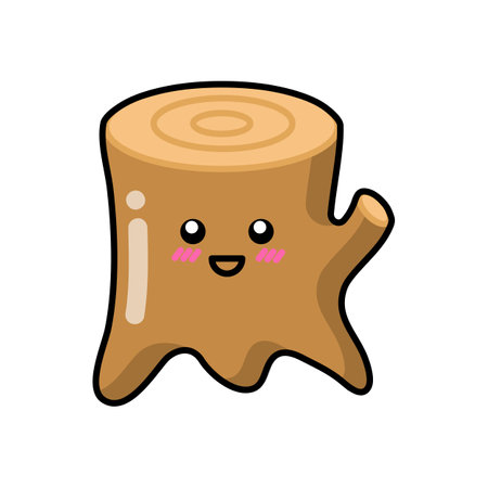 Wooden stamp for patches, badges, stickers, logos. Cute funny cartoon character icon in asian japanese kawaii style, flat illustration. Vector forest doodle.のイラスト素材