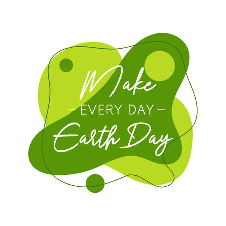 Make every day Earth Day abstract graphic liquid organic elements. Dynamic waves, fluid shapes. Isolated green banners with flowing lines. Template for the design of a  flyer or presentation.のイラスト素材