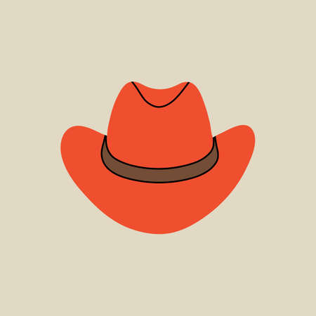 Wild west element in modern flat, line style. Hand drawn vector illustration of old western cowboy hat fashion style, cartoon design. Cowboy Texas patch, badge, emblem, logo.のイラスト素材