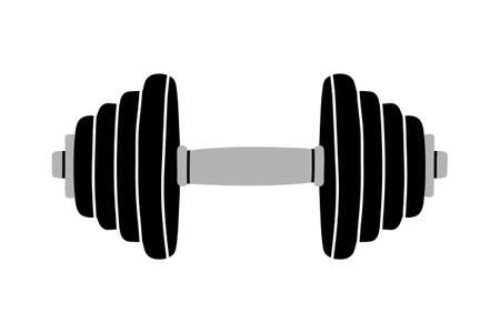 Hand drawn modern flat style vector illustration of a dumbbell, isolated on the white background. Design sport, gym, fitness, healthy lifestyle element for logo, emblem, sign, poster, card, banner.のイラスト素材