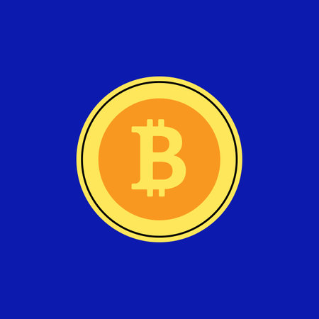 Bitcoin icon element in modern flat line style. Hand drawn vector illustration of cryptocurrency, payment, financial, coin, virtual bank cartoon design. Simple badge, emblem, logo, decoration.のイラスト素材