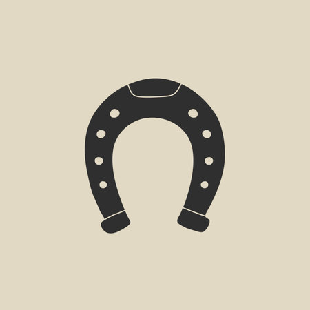Wild west vintage element in modern flat, line style. Hand drawn vector illustration of old western horseshoe, cartoon design. Luck symbol. Cowboy retro patch, badge, emblem, logoのイラスト素材