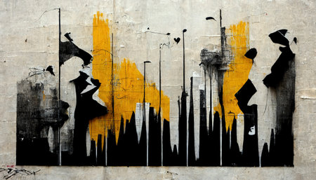 Generative AI, Ink black street graffiti art on a textured paper vintage backgroundの素材