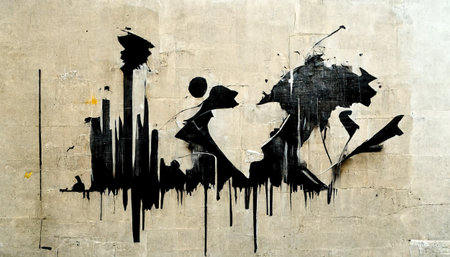 Generative AI, Ink black street graffiti art on a textured paper vintage backgroundの素材