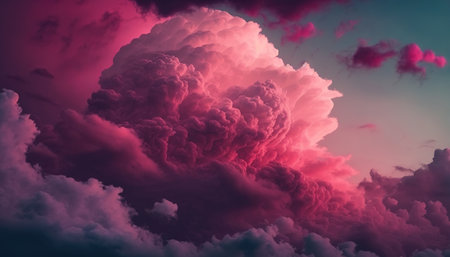 Generative AI, Pink magenta fantastic clouds, sky and landscape. Gentle colors and bright lightsの素材