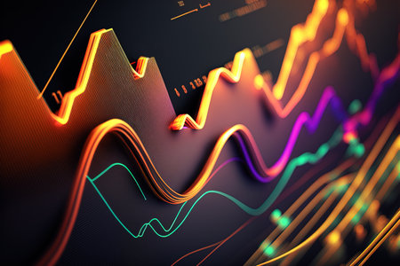 Generative AI, stock market chart lines, financial graph on technology abstract background represent financial crisis, financial meltdown. Technology concept, trading market conceptの素材
