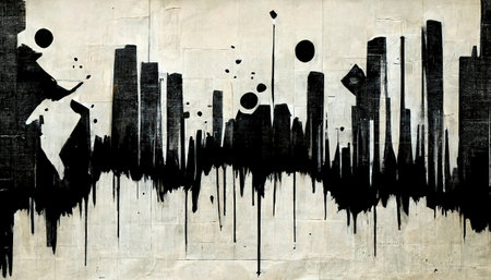 Generative AI, Ink black street graffiti art on a textured paper vintage background, inspired by Banksy.の素材