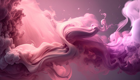 Generative AI, Flowing light pink, viva magenta smoke with splashes. Soft fluid banner, spring female mood, 3D effect, modern macro realistic abstract background illustration, ink in water effect.の素材