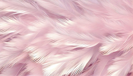 Generative AI, Beautiful light pink closeup feathers, photorealistic background. Small fluffy pink feathers randomly scattered formingの素材