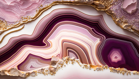Generative AI, natural volcanic agate stones close-up pink magenta and golden texture. Wallpaper background, quartz marble, decorative rock patternの素材