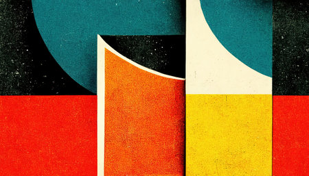 Generative AI, abstract Bauhaus style background with grainy paper texture. Trendy contemporary minimal 20s geometric design. digital art.の素材