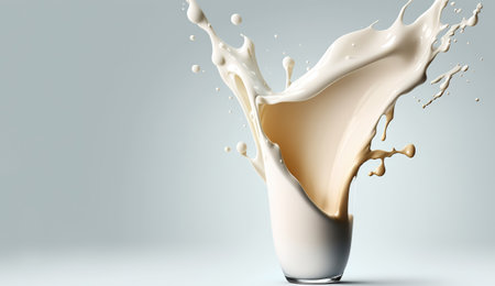 Generative AI, Flowing liquid with splashes in white color. Glossy cream milk fluid banner, 3D effect, modern macro photorealistic abstract background illustration.の素材