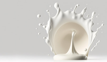 Generative AI, Flowing liquid with splashes in white color. Glossy cream milk fluid banner, 3D effect, modern macro photorealistic abstract background illustration.の素材