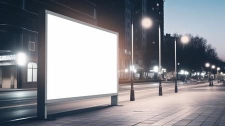 Generative AI, Realistic street big billboard mock up blank for presentation advertising. Outdoor sign blank in the futuristic city, business conceptの素材