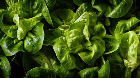 Generative AI, Lettuce macro photorealistic illustration, agricultural plants. Nature organic healthy farm food concept, horizontal banner.の素材