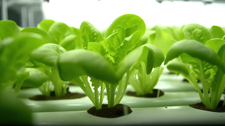 Generative AI, Lettuce macro photorealistic illustration, agricultural plants. Nature organic healthy farm food concept, horizontal banner.の素材