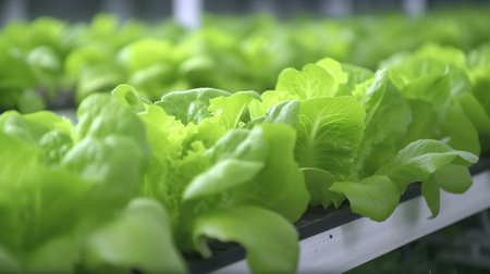 Generative AI, Lettuce macro photorealistic illustration, agricultural plants. Nature organic healthy farm food concept, horizontal banner.の素材