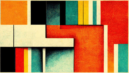 Generative AI, abstract Bauhaus style background with grainy paper texture. Trendy contemporary minimal 20s geometric design. digital art.の素材