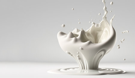 Generative AI, Flowing liquid with splashes in white color. Glossy cream milk fluid banner, 3D effect, modern macro photorealistic abstract background illustration.の素材