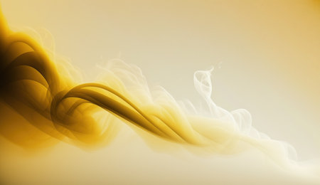 Generative AI, Flowing light yellow smoke with splashes. Soft fluid banner, spring female mood, 3D effect, modern macro realistic abstract background illustration, ink in water effect.の素材