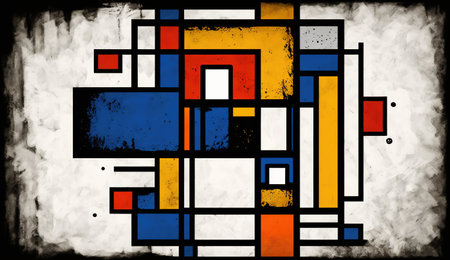 Generative AI, cubist painted abstract colorful rectangles in mondrian style background. trendy geometric design.の素材