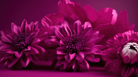 Generative AI, Paper cut craft flowers and leaves, viva magenta color, floral origami textured background, spring mood. photorealistic effect.の素材