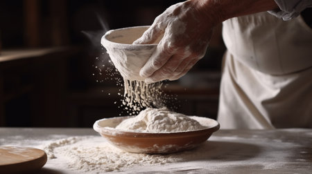 Generative AI, Hands of baker in restaurant or home kitchen, prepares ecologically natural pastriesの素材