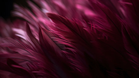 Generative AI, Beautiful viva magenta pink closeup feathers, photorealistic background. Small fluffy pink feathers randomly scattered formingの素材