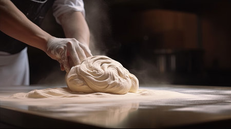 Generative AI, Hands of baker in restaurant or home kitchen, prepares ecologically natural pastriesの素材