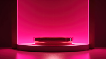 Generative AI, product viva magenta minimal scene with geometric podium platform, mock up stand for products.の素材