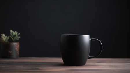 Generative AI, Black ceramic cup set-up in at home interior, mug mock up blank.の素材
