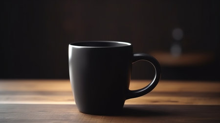 Generative AI, Black ceramic cup set-up in at home interior, mug mock up blank.の素材