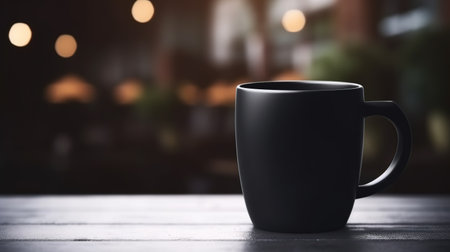 Generative AI, Black ceramic cup set-up in at home interior, mug mock up blank.の素材